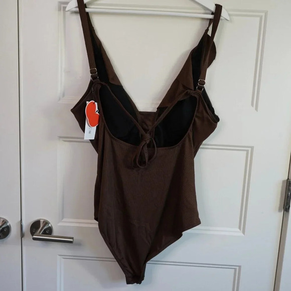 Cider Brown WITH RUFFLE V-Neck One Piece Swimsuit 1X NWOT - Picture 5 of 6